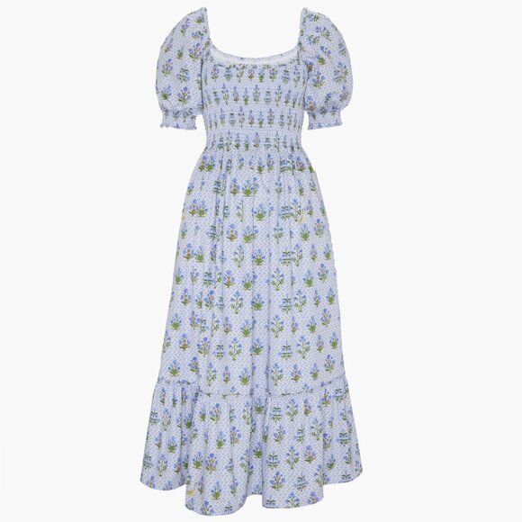 Hill House Home The Louisa Nap Dress - Blue Block Print Size S - Picture 2 of 3